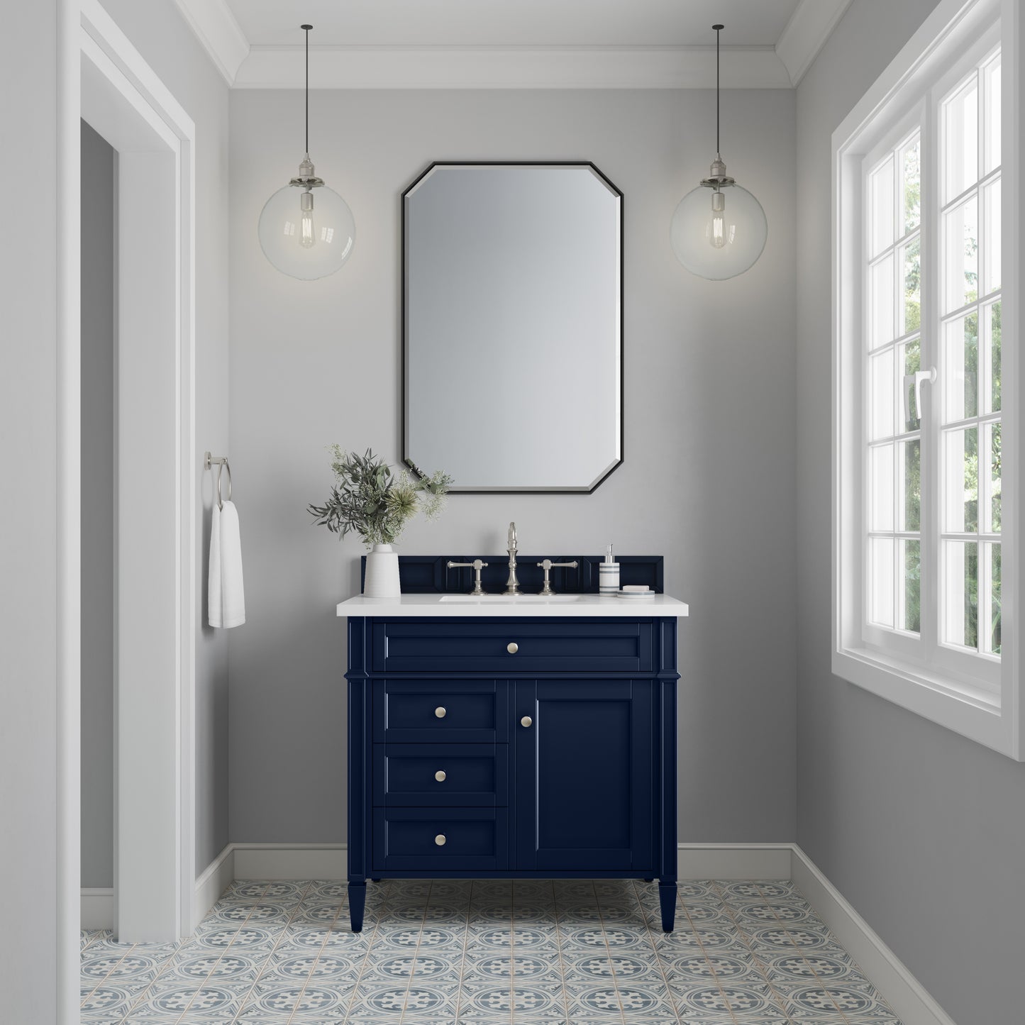 Brittany 36" Single Vanity, Victory Blue w/ 3 CM White Zeus Silestone Top