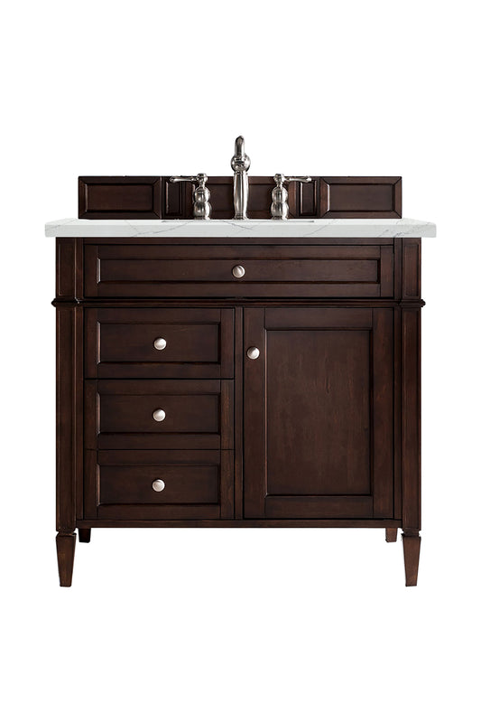 Brittany 36" Single Vanity, Burnished Mahogany w/ 3 CM Ethereal Noctis Silestone Top