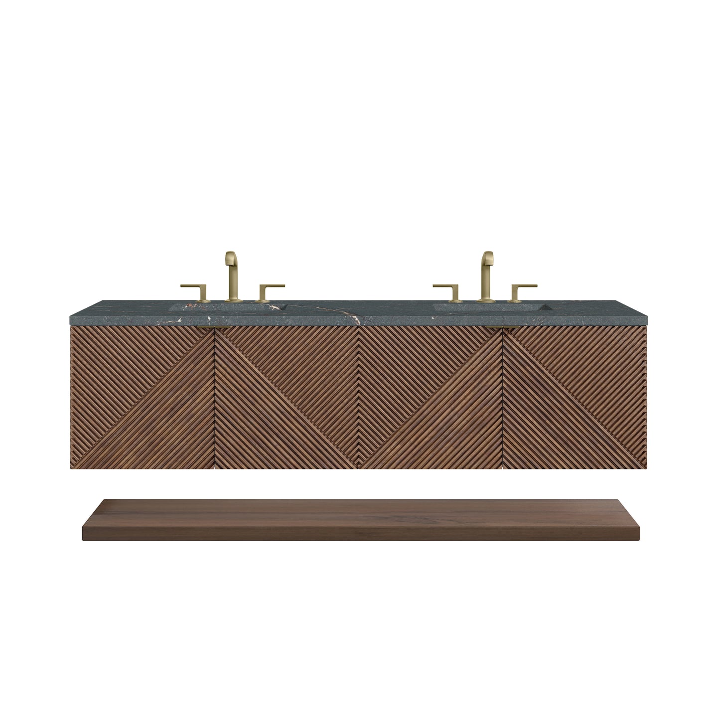Marcello 72" Double Vanity, Chestnut w/ 3 CM Parisien Bleu Top