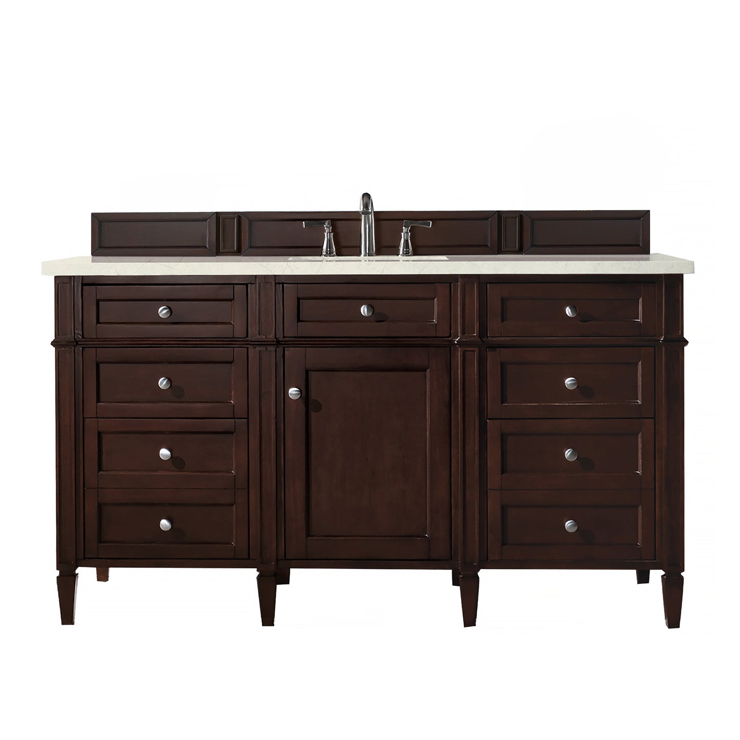 Brittany 60" Single Vanity, Burnished Mahogany w/ 3 CM Eternal Marfil Silestone Top