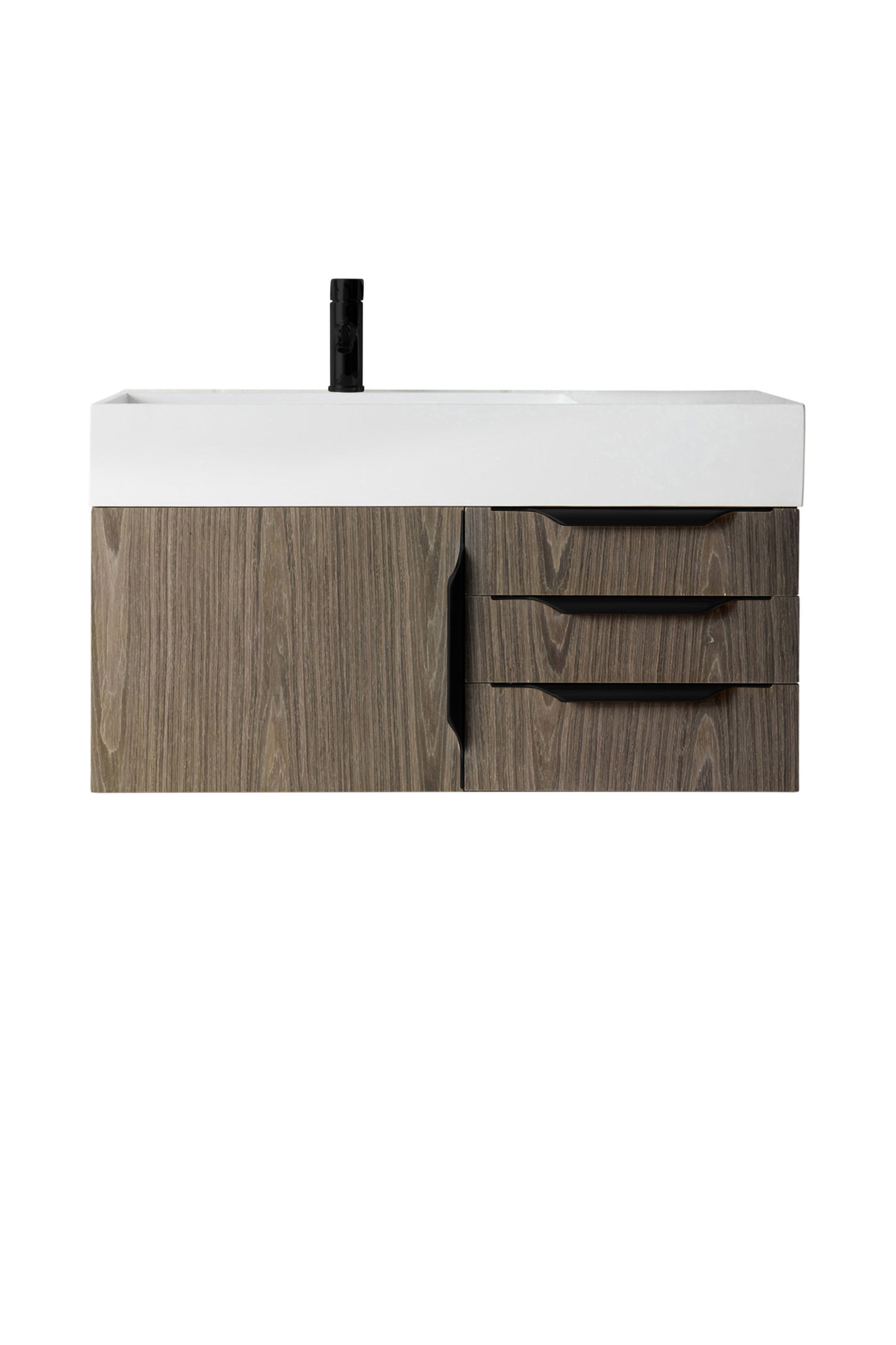 Columbia 36" Single Wall Mount Vanity, Ash Gray, Matte Black w/ Glossy White Composite Stone Top