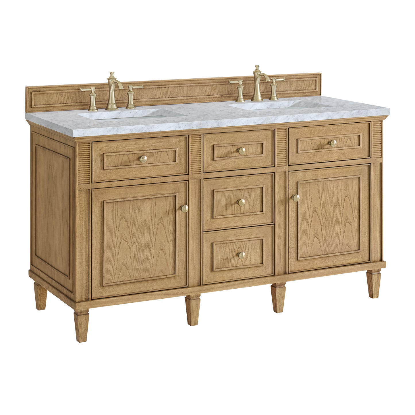 Lorelai 60" Double Vanity, Light Natural Oak w/ 3 CM Carrara White Marble Top