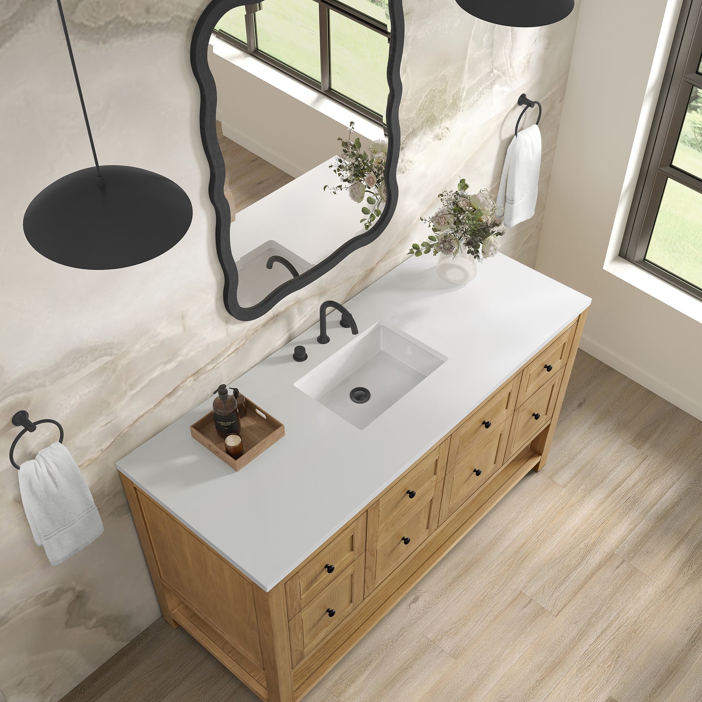 Breckenridge 60" Single Vanity, Light Natural Oak, w/ 3 CM White Zeus Quartz Top