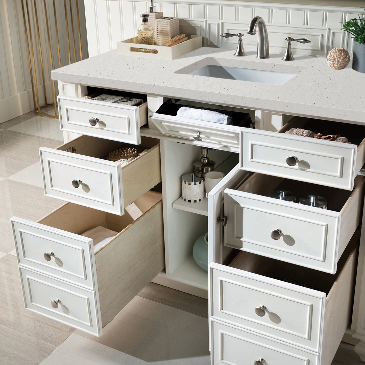 Bristol 48" Single Vanity, Bright White w/ 3 CM Lime Delight Silestone Top