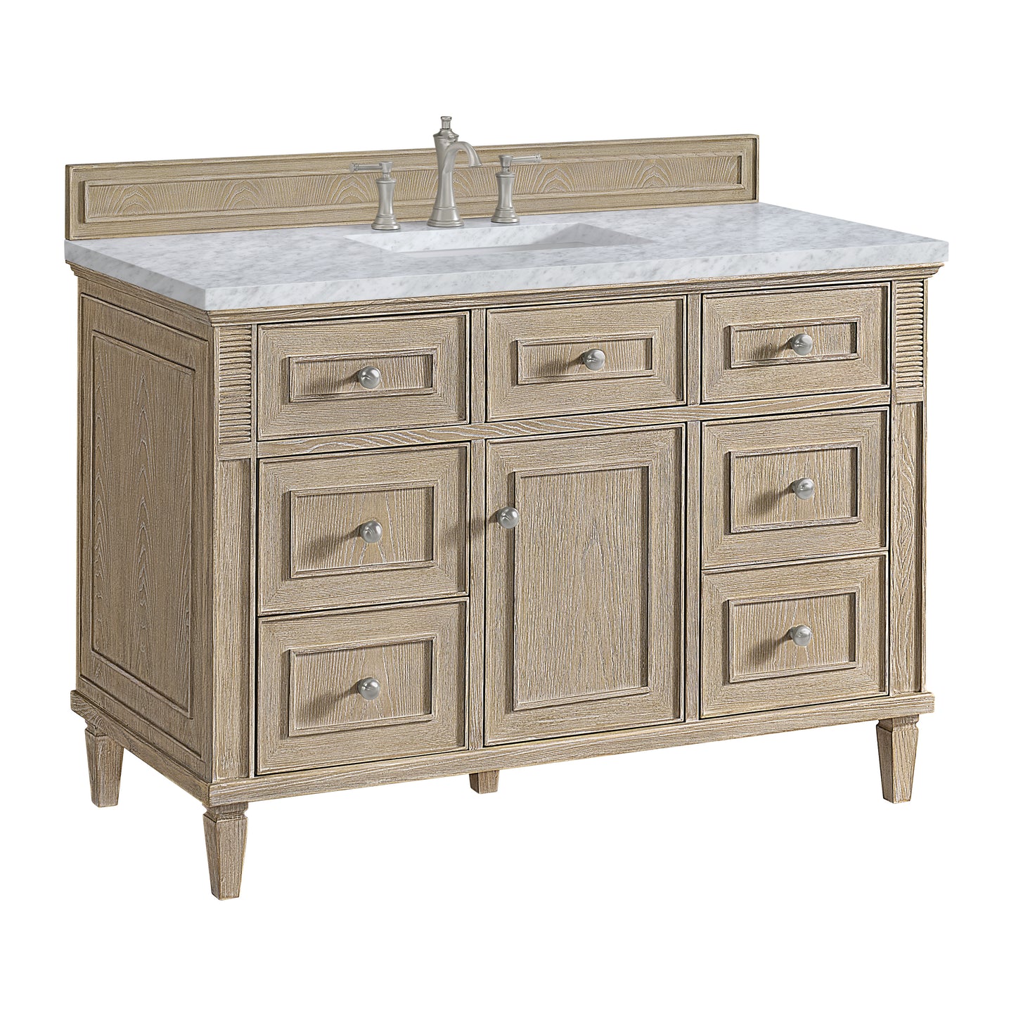 Lorelai 48" Single Vanity, Whitewashed Oak w/ 3 CM Carrara White Marble Top