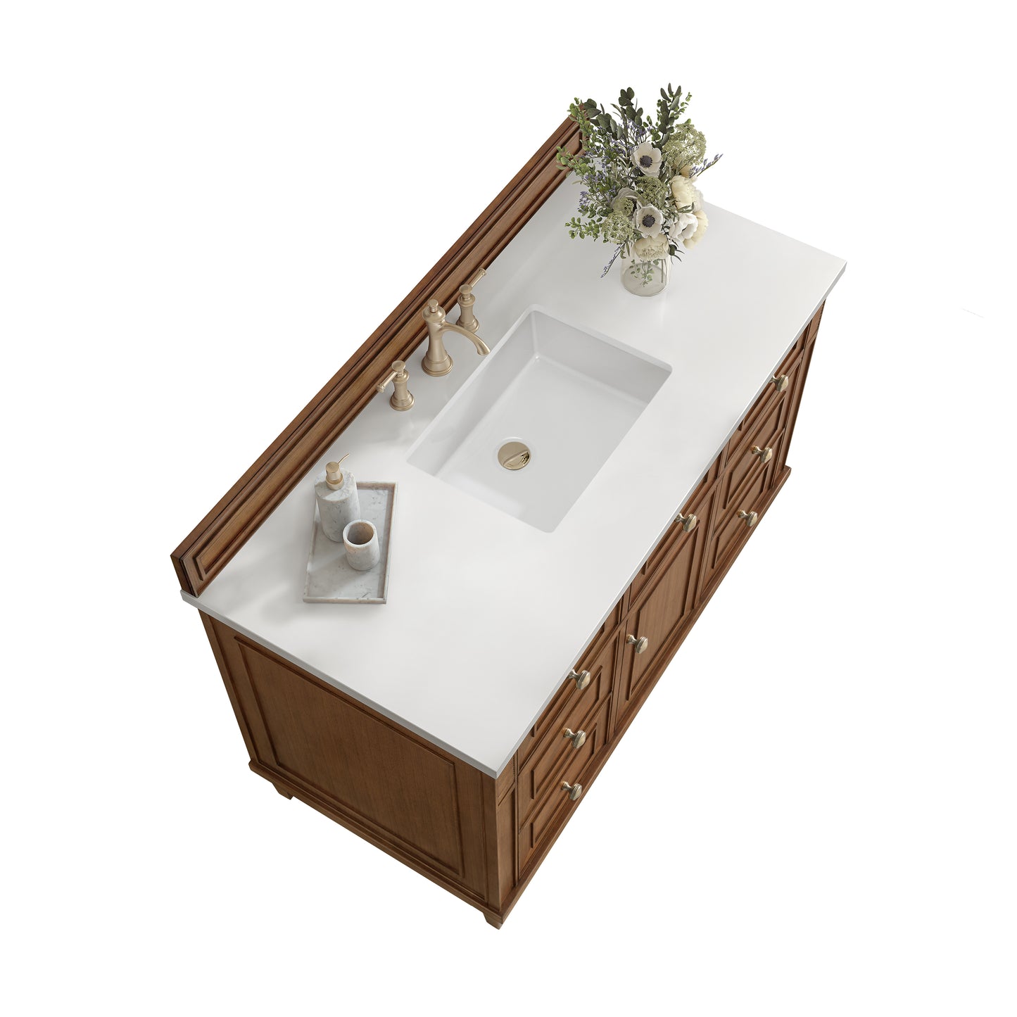 Lorelai 48" Single Vanity, Mid-Century Walnut w/ 3 CM White Zeus Silestone Top