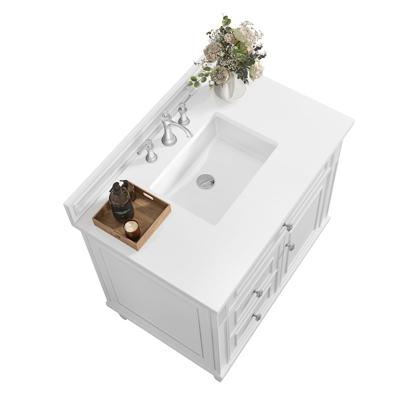 Lorelai 36" Single Vanity, Bright White w/ 3 CM White Zeus Silestone Top