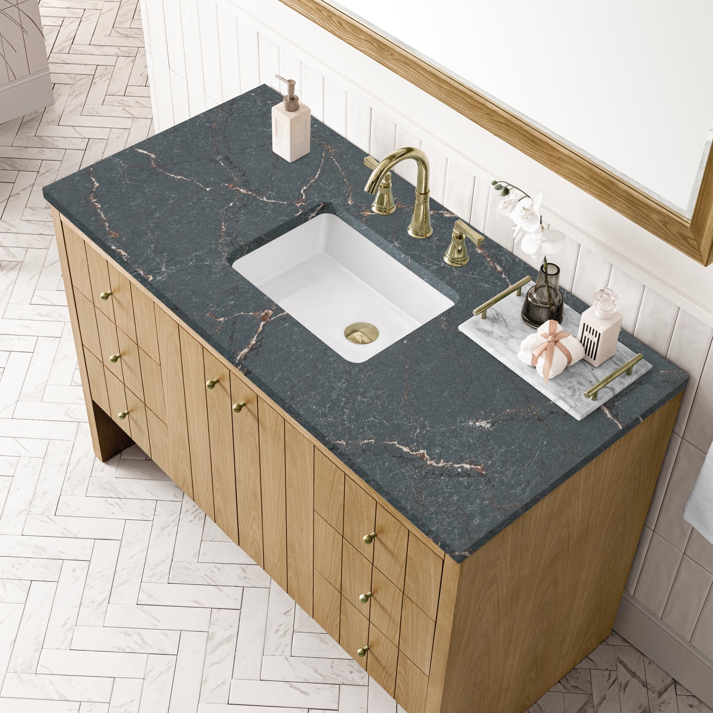 Hudson 48" Single Vanity, Light Natural Oak w/ 3 CM Parisien Bleu Top
