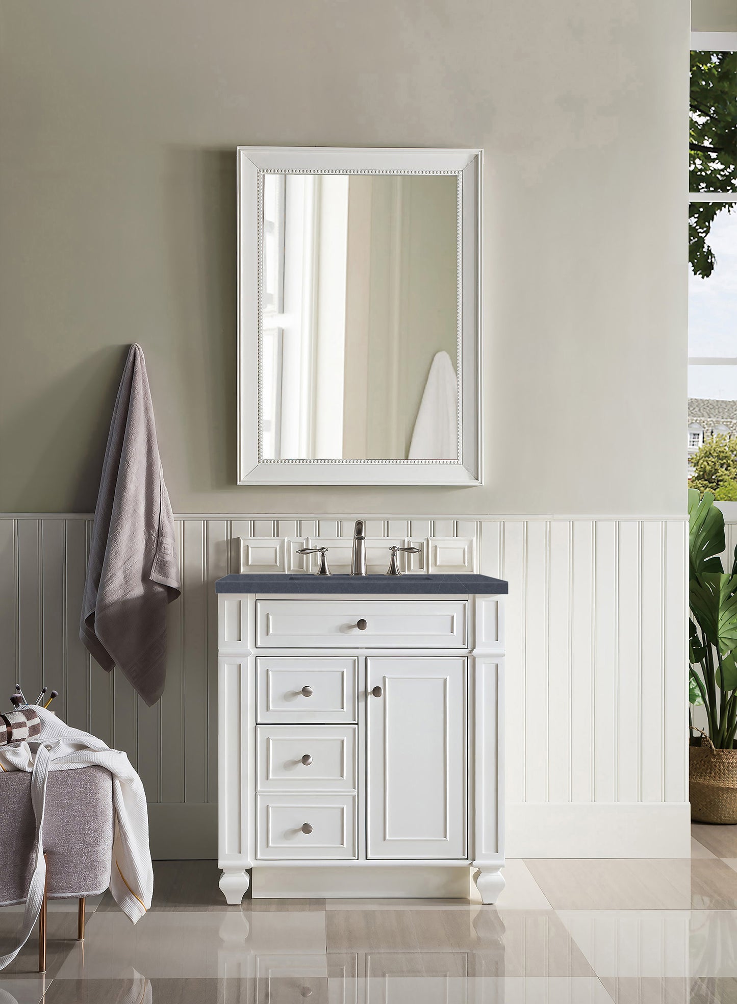 Bristol 30" Single Vanity, Bright White w/ 3 CM Charcoal Soapstone Silestone Top