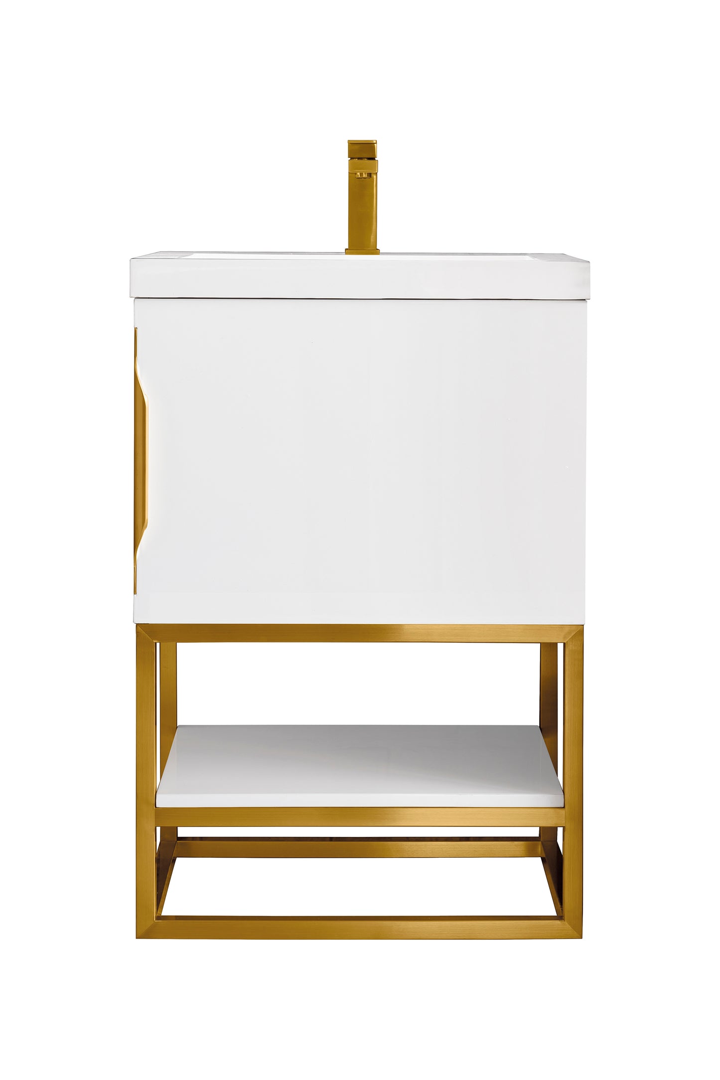 Columbia 24" Single Vanity, Glossy White, Radiant Gold w/ White Glossy Composite Stone Top