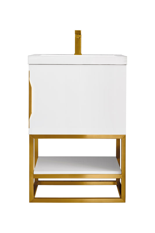 Columbia 24" Single Vanity, Glossy White, Radiant Gold w/ White Glossy Composite Stone Top
