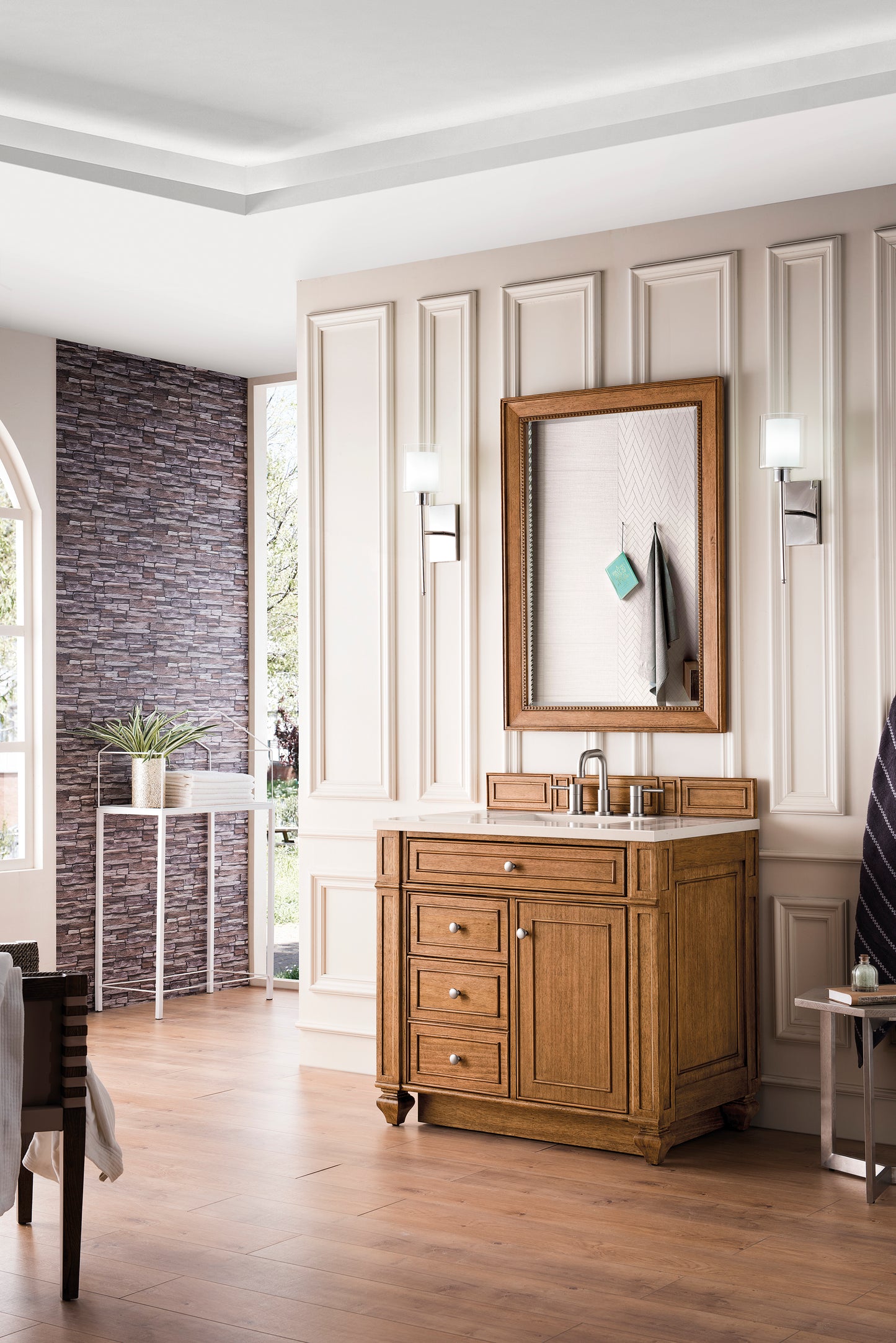 Bristol 36" Single Vanity, Saddle Brown w/ 3 CM Eternal Marfil Silestone Top