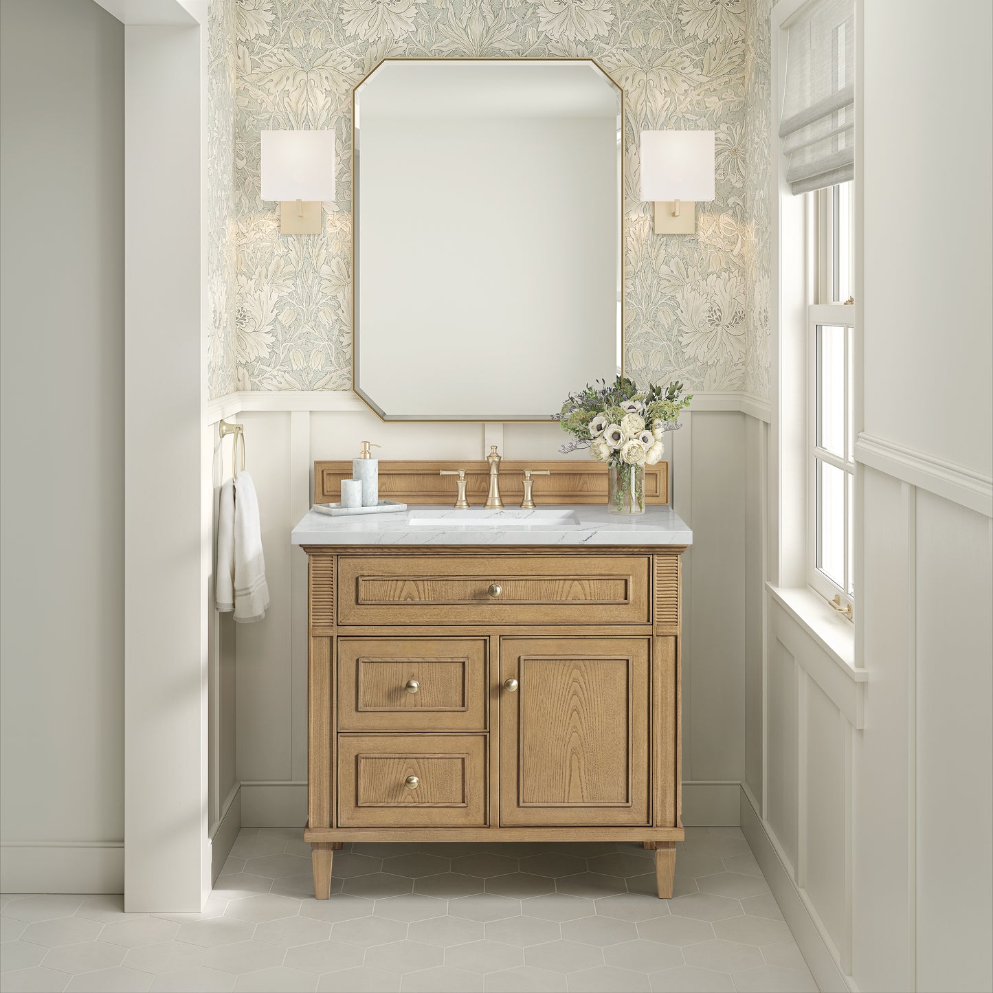 Lorelai 36" Single Vanity, Light Natural Oak w/ 3 CM Ethereal Noctis Silestone Top