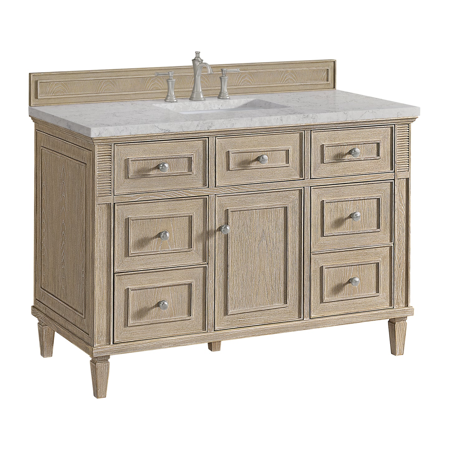 Lorelai 48" Single Vanity, Whitewashed Oak w/ 3 CM Eternal Jasmine Pearl Silestone Top