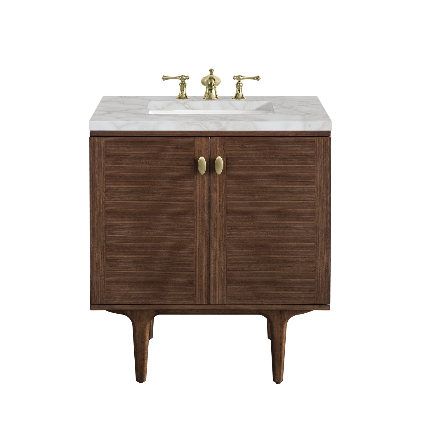 Amberly 30" Single Vanity, Mid-Century Walnut w/ 3 CM Victorian Silver Top