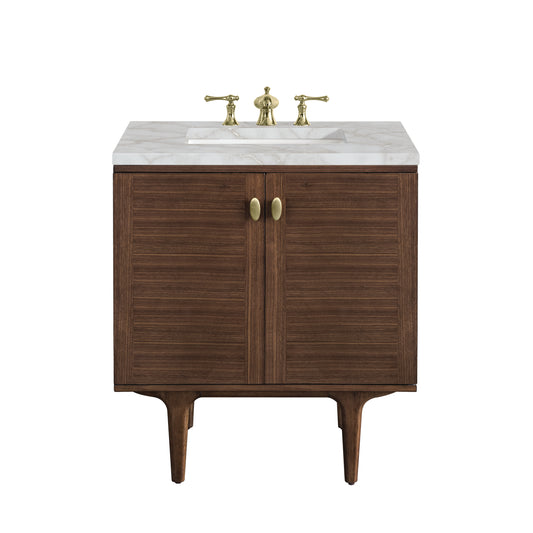 Amberly 30" Single Vanity, Mid-Century Walnut w/ 3 CM Victorian Silver Top