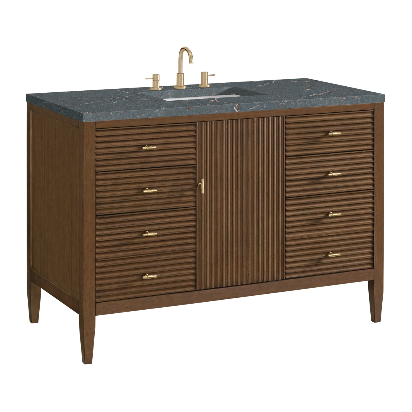 Myrrin 48" Vanity, Mid Century Walnut w/ 3 CM Parisien Bleu Silestone Top