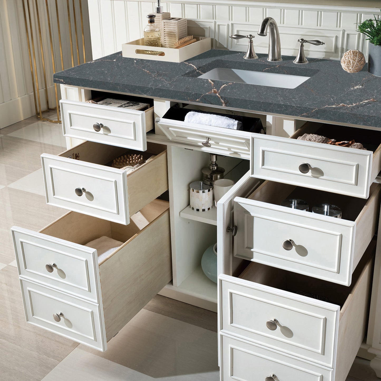 Bristol 48" Single Vanity, Bright White w/ 3 CM Parisien Bleu Silestone Top