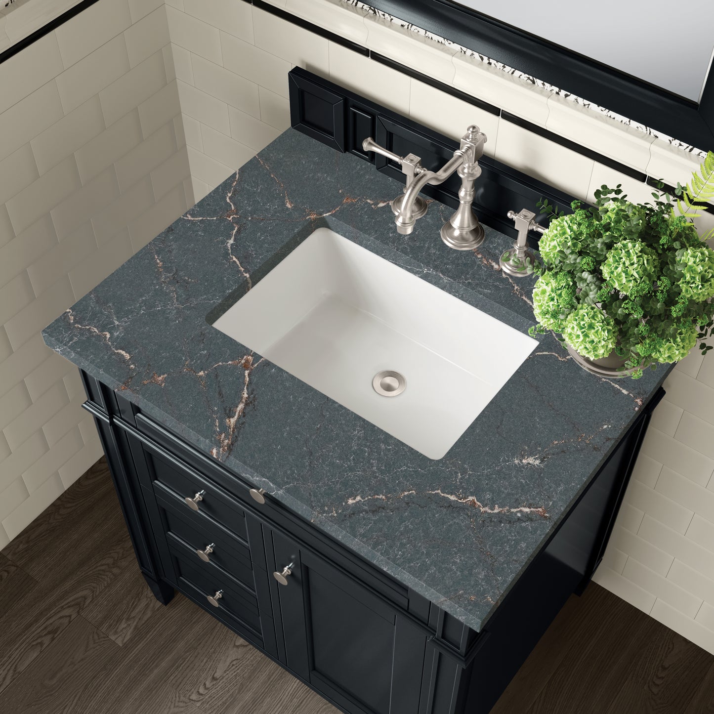 Brittany 30" Single Vanity, Black Onyx, w/ 3 CM Parisien Bleu Silestone Top