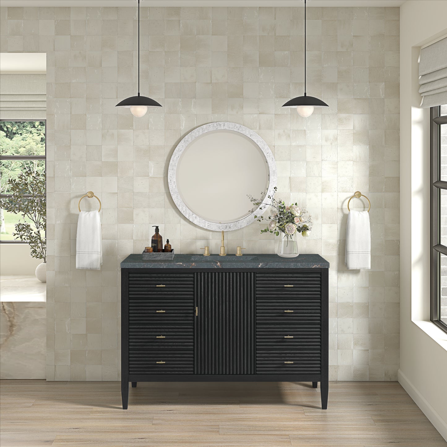 Myrrin 48" Vanity, Carbon Oak w/ 3 CM Parisien Bleu Silestone Top