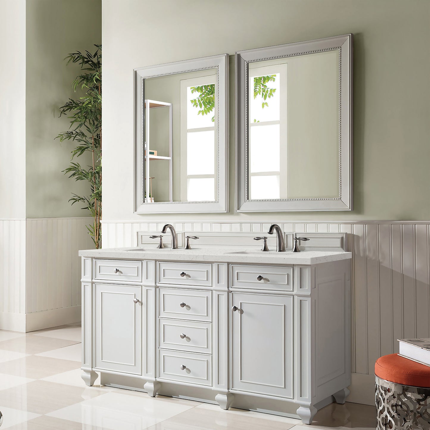 Bristol 60" Double Vanity, Bright White w/ 3 CM Lime Delight Silestone Top