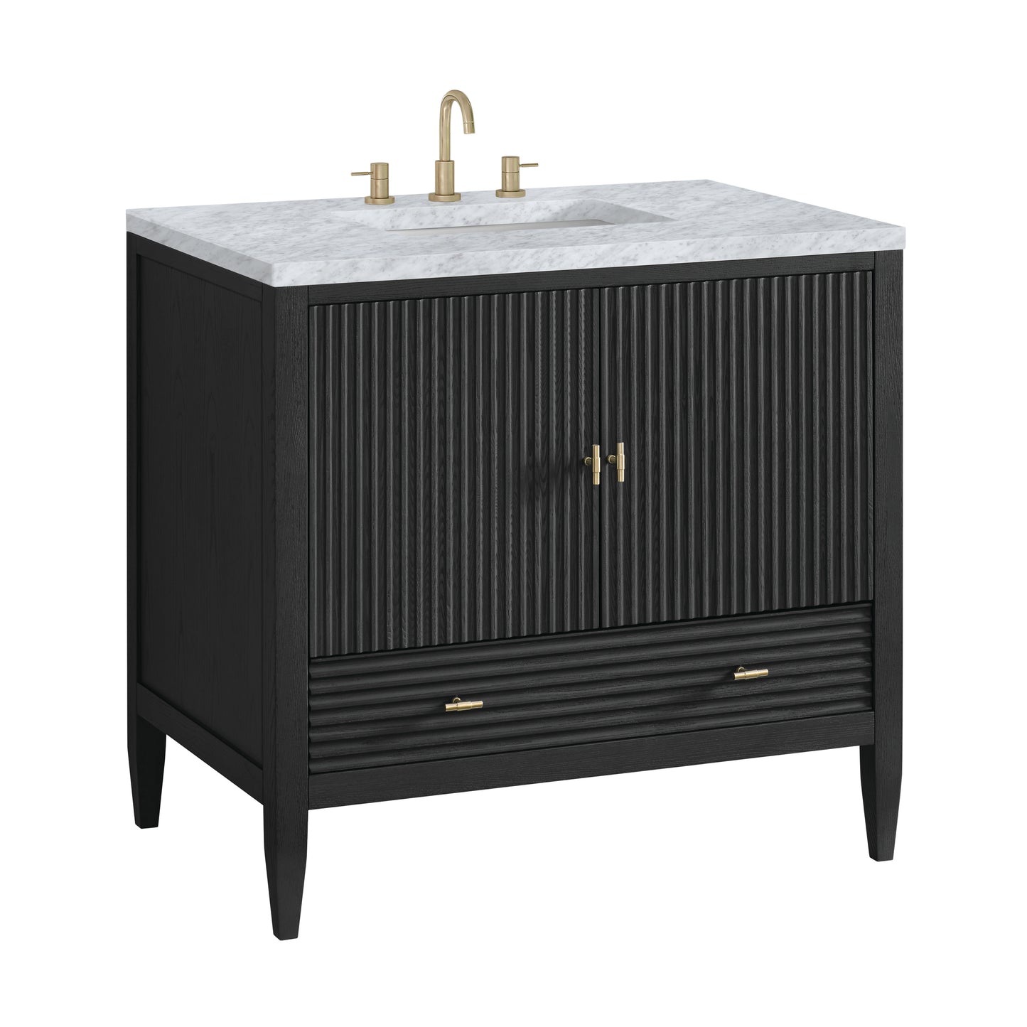 Myrrin 36" Vanity, Carbon Oak w/ 3 CM Carrara White Marble Top