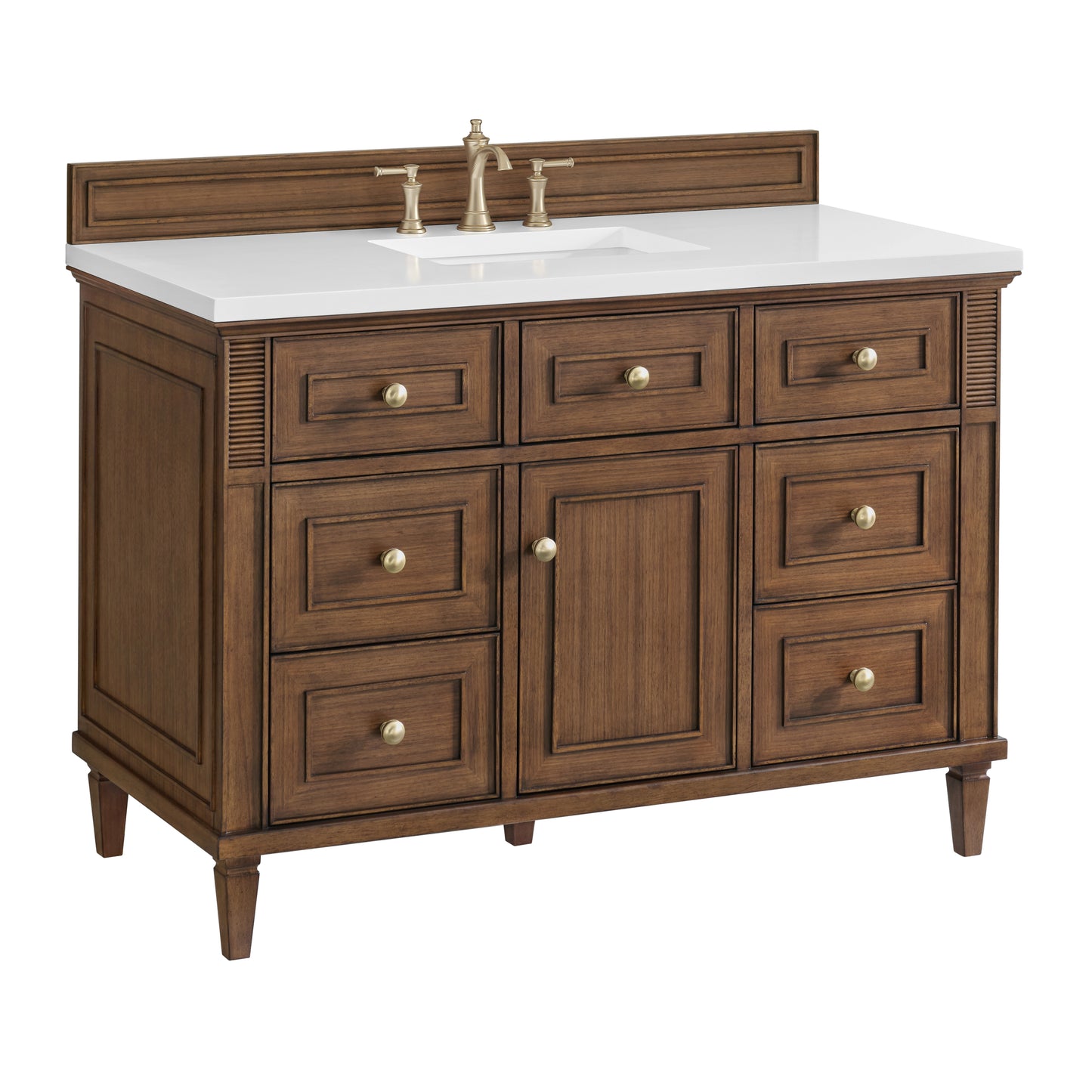 Lorelai 48" Single Vanity, Mid-Century Walnut w/ 3 CM White Zeus Silestone Top