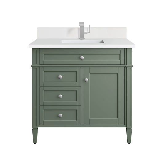 Brittany 36" Single Vanity, Smokey Celadon w/ Single Hole 3 CM White Zeus Top & Backsplash