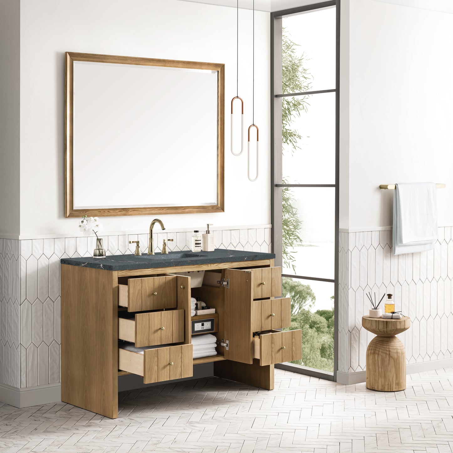 Hudson 48" Single Vanity, Light Natural Oak w/ 3 CM Parisien Bleu Top