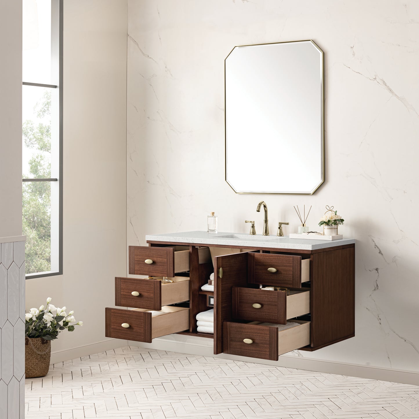 Amberly 48" Single Vanity, Mid-Century Walnut w/ 3 CM Lime Delight Top