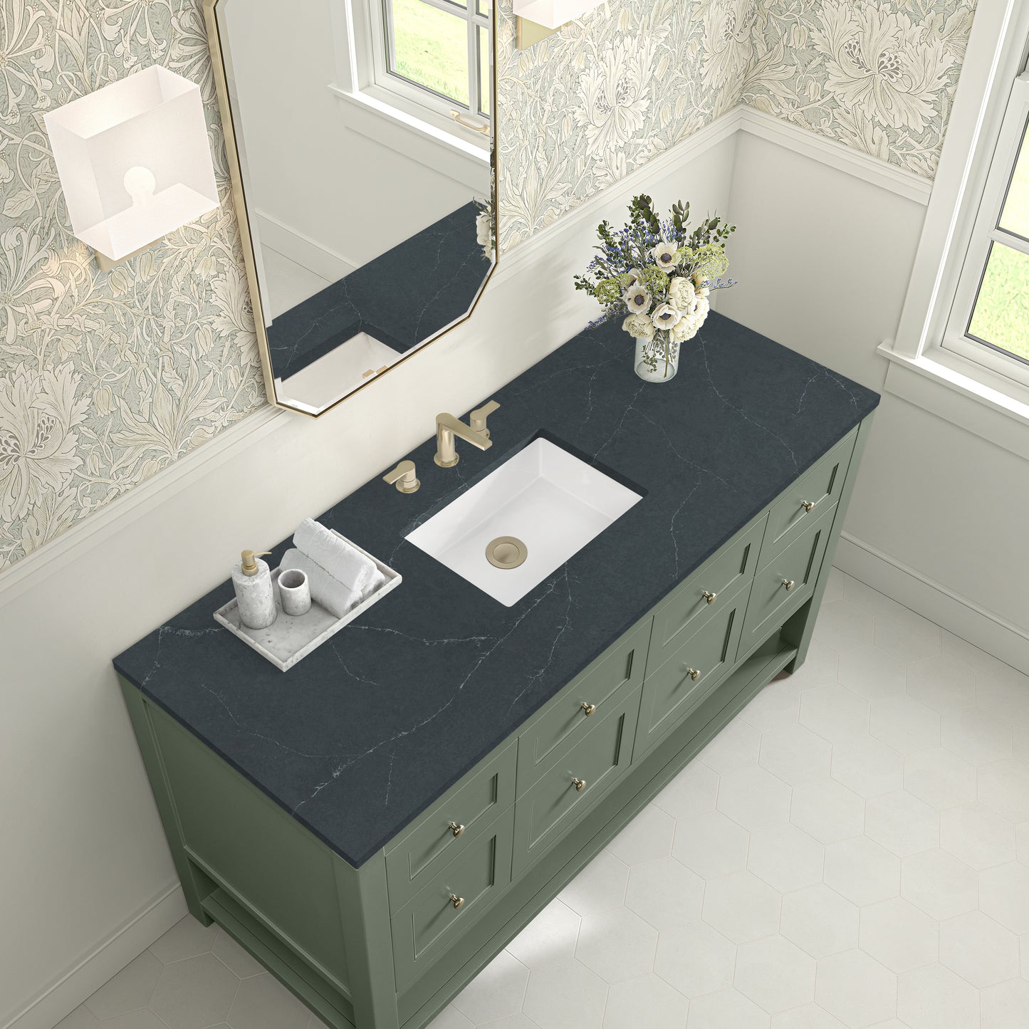 Breckenridge 60" Single Vanity, Smokey Celadon, w/ 3 CM Charcoal Soapstone Quartz Top