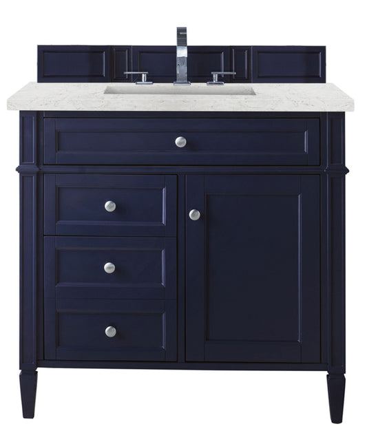 Brittany 36" Single Vanity, Victory Blue w/ 3 CM Eternal Jasmine Pearl Silestone Top