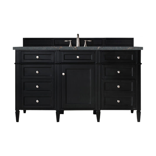 Brittany 60" Single Vanity, Black Onyx w/ 3 CM Parisien Bleu Silestone Top