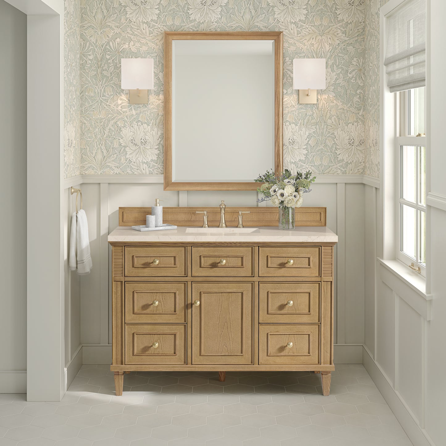 Lorelai 48" Single Vanity, Light Natural Oak w/ 3 CM Eternal Marfil Silestone Top