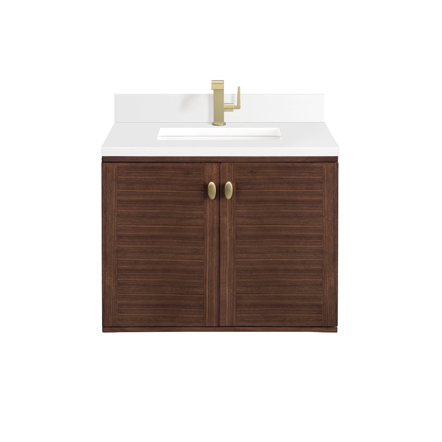 Amberly 30" Single Vanity, Mid-Century Walnut w/ Single Hole 3 CM White Zeus Top & Backsplash