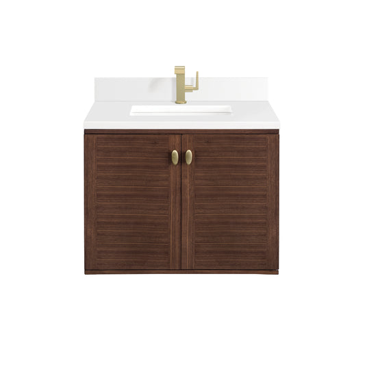 Amberly 30" Single Vanity, Mid-Century Walnut w/ Single Hole 3 CM White Zeus Top & Backsplash