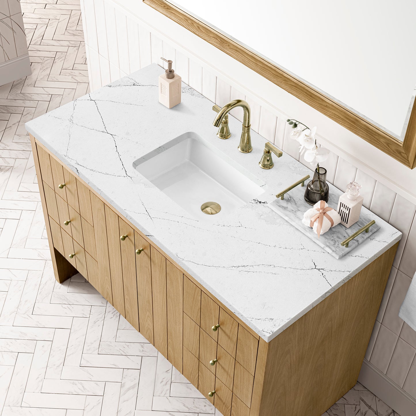 Hudson 48" Single Vanity, Light Natural Oak w/ 3 CM Ethereal Noctis Top