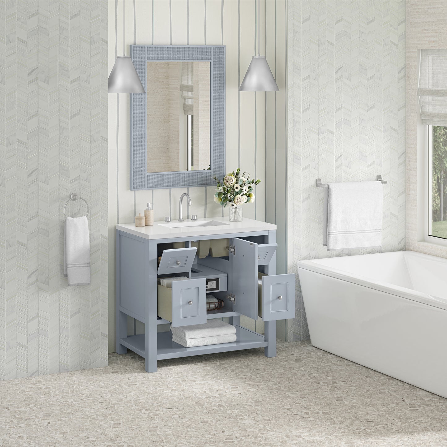 Breckenridge 36" Single Vanity, Serenity Blue, w/ 3 CM White Zeus Quartz Top