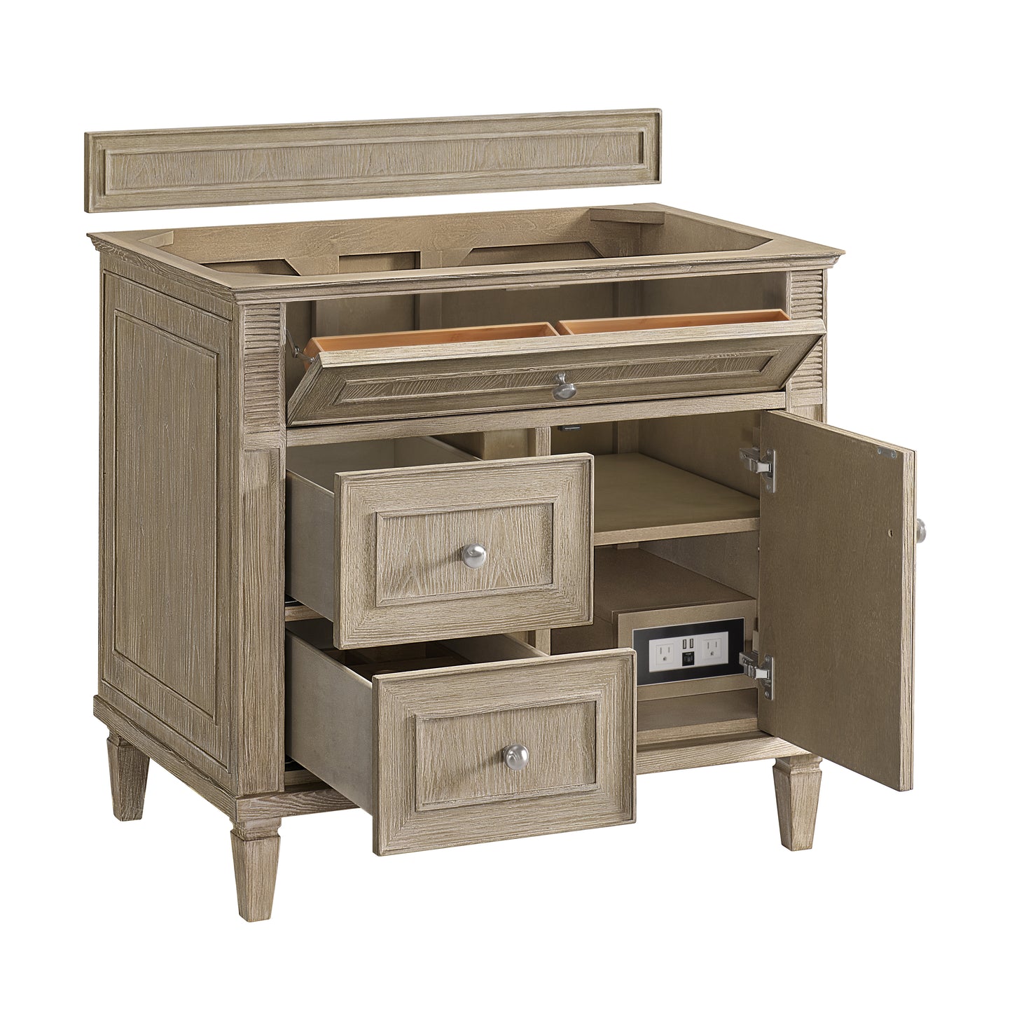 Lorelai 36" Single Vanity, Whitewashed Oak w/ 3 CM Eternal Marfil Silestone Top