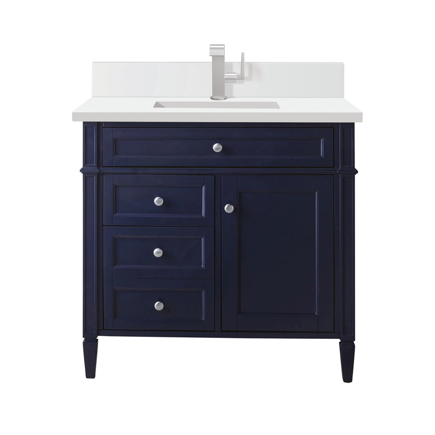 Brittany 36" Single Vanity, Victory Bleu w/ Single Hole 3 CM White Zeus Silestone Top & Backsplash