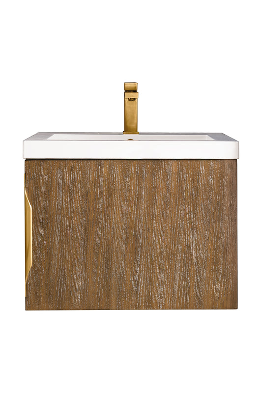 Columbia 24" Single Vanity, Latte Oak w/ White Glossy Composite Stone Top