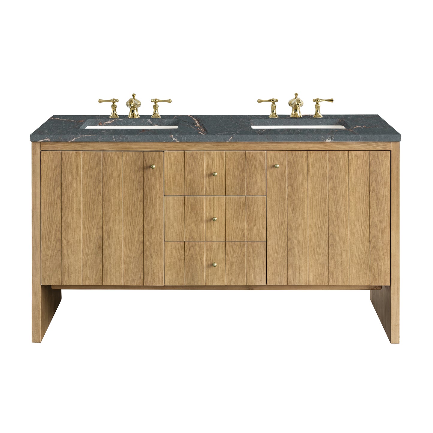 Hudson 60" Double Vanity, Light Natural Oak w/ 3 CM Parisien Bleu Top