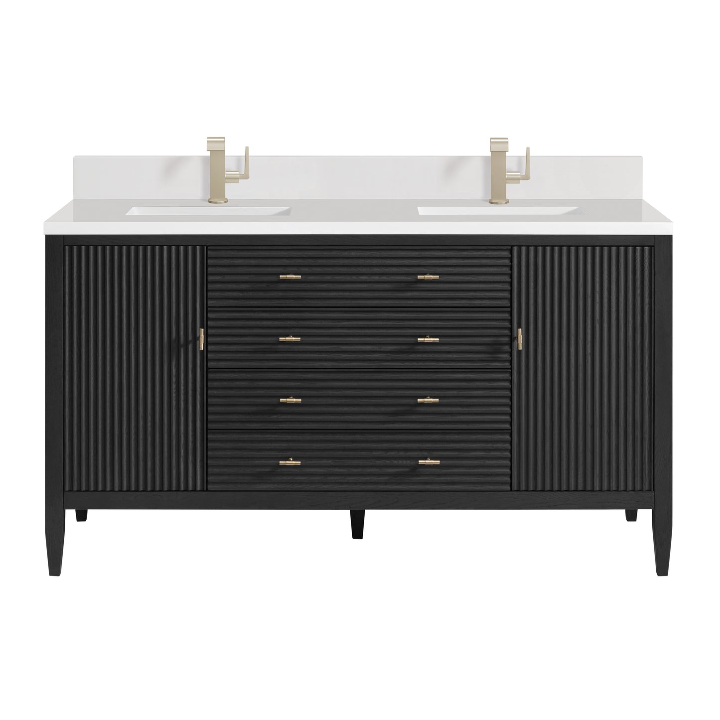 Myrrin 60" Double Vanity, Carbon Oak w/ Single Hole 3 CM White Zeus Silestone Top & Backsplash