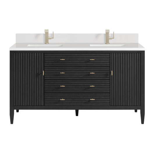 Myrrin 60" Double Vanity, Carbon Oak w/ Single Hole 3 CM White Zeus Silestone Top & Backsplash