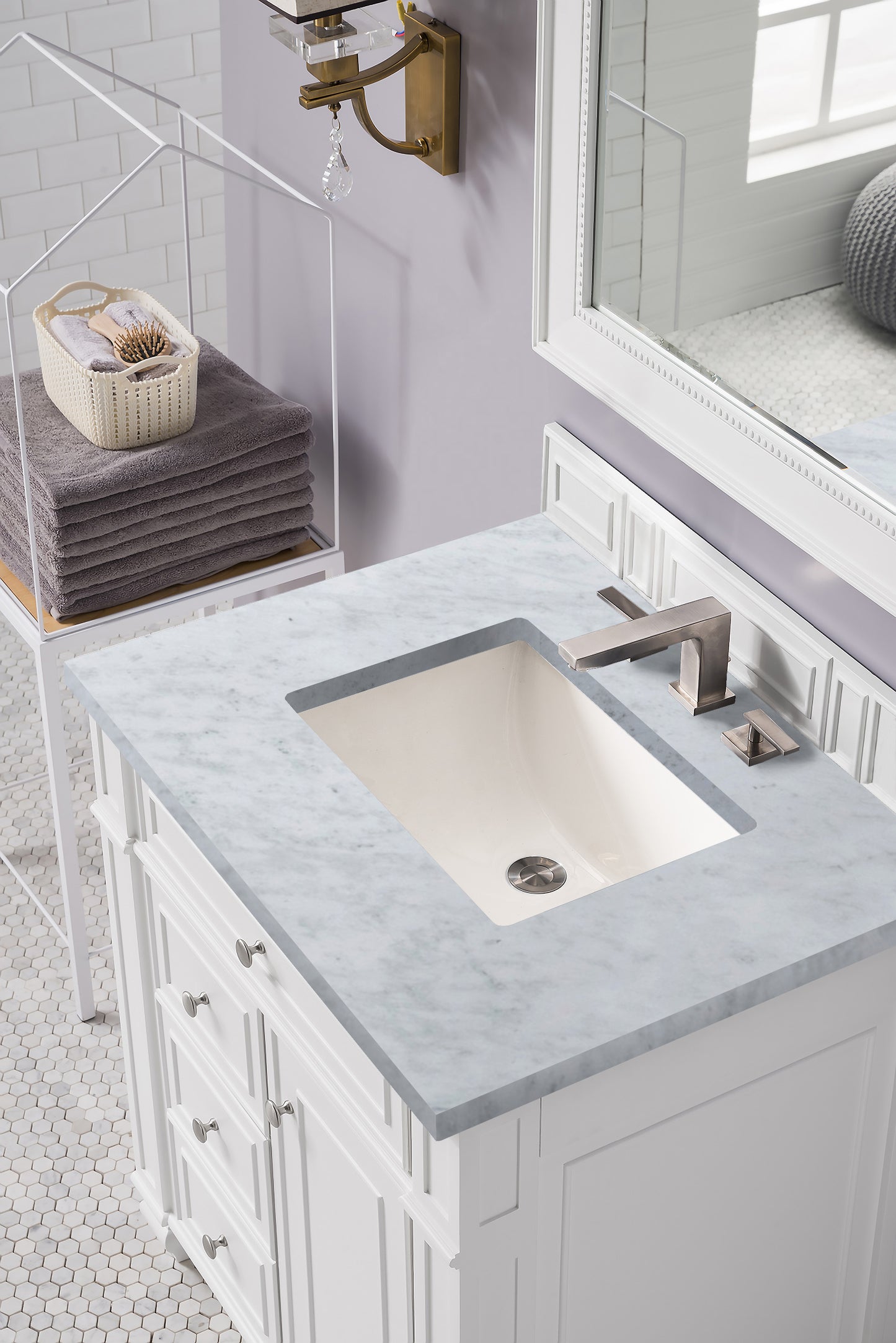 Bristol 30" Single Vanity, Bright White w/ 3 CM Carrara Marble Top