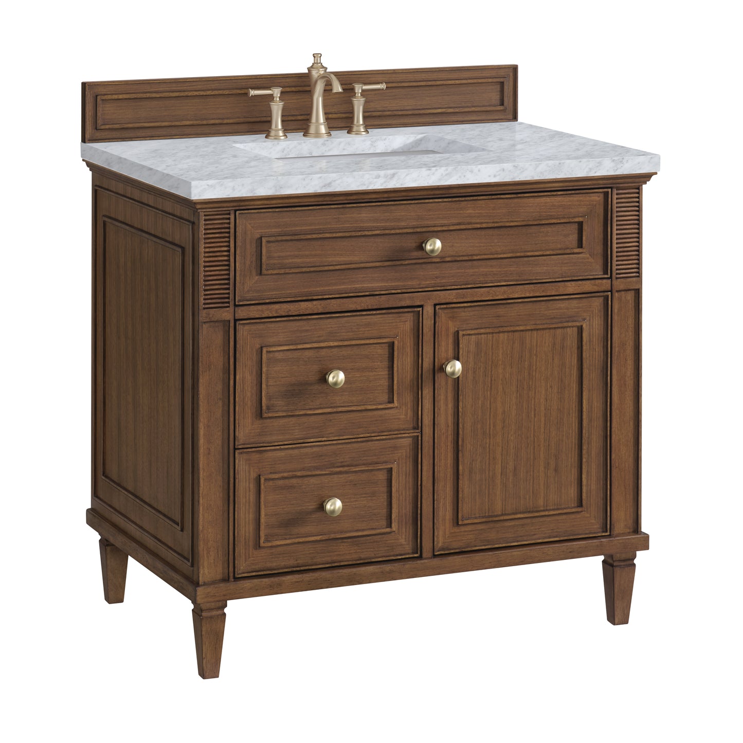Lorelai 36" Single Vanity, Mid-Century Walnut w/ 3 CM Carrara White Marble Top