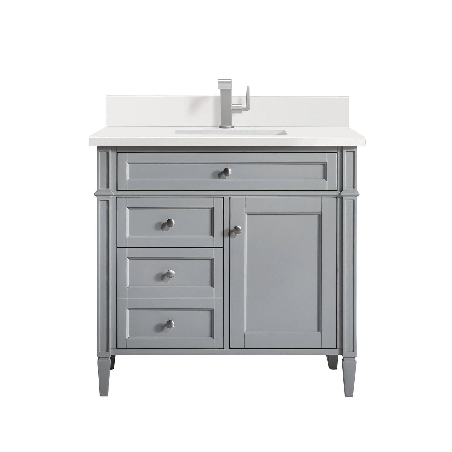 Brittany 36" Single Vanity, Urban Gray w/ Single Hole 3 CM White Zeus Silestone Top & Backsplash