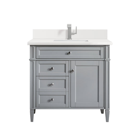 Brittany 36" Single Vanity, Urban Gray w/ Single Hole 3 CM White Zeus Silestone Top & Backsplash