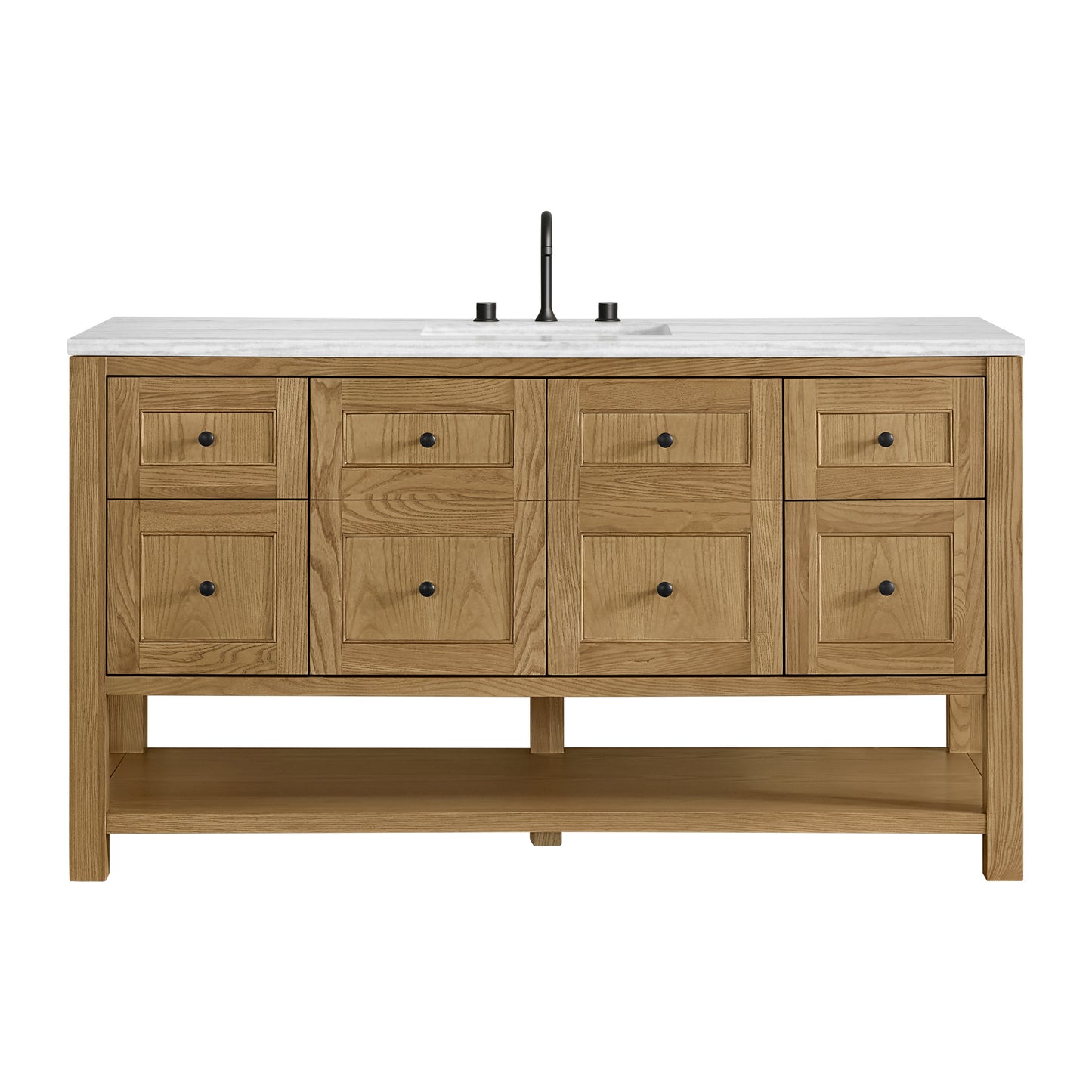 Breckenridge 60" Single Vanity, Light Natural Oak, w/ 3 CM Arctic Fall Solid Surface Top