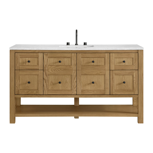 Breckenridge 60" Single Vanity, Light Natural Oak, w/ 3 CM Arctic Fall Solid Surface Top